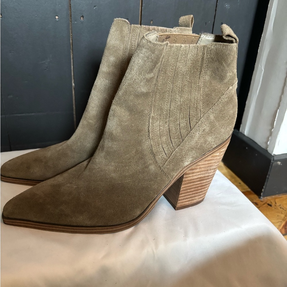 Marc Fisher Taupe Suede Ankle Booties